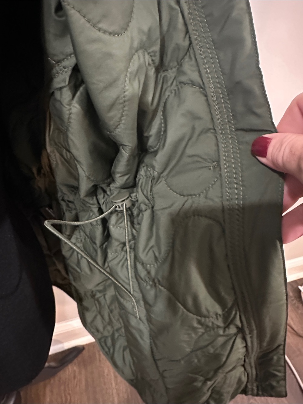 torrid Olive Green Quilted Puffer Jacket with Drawcord Waist, Size 00 (Plus)